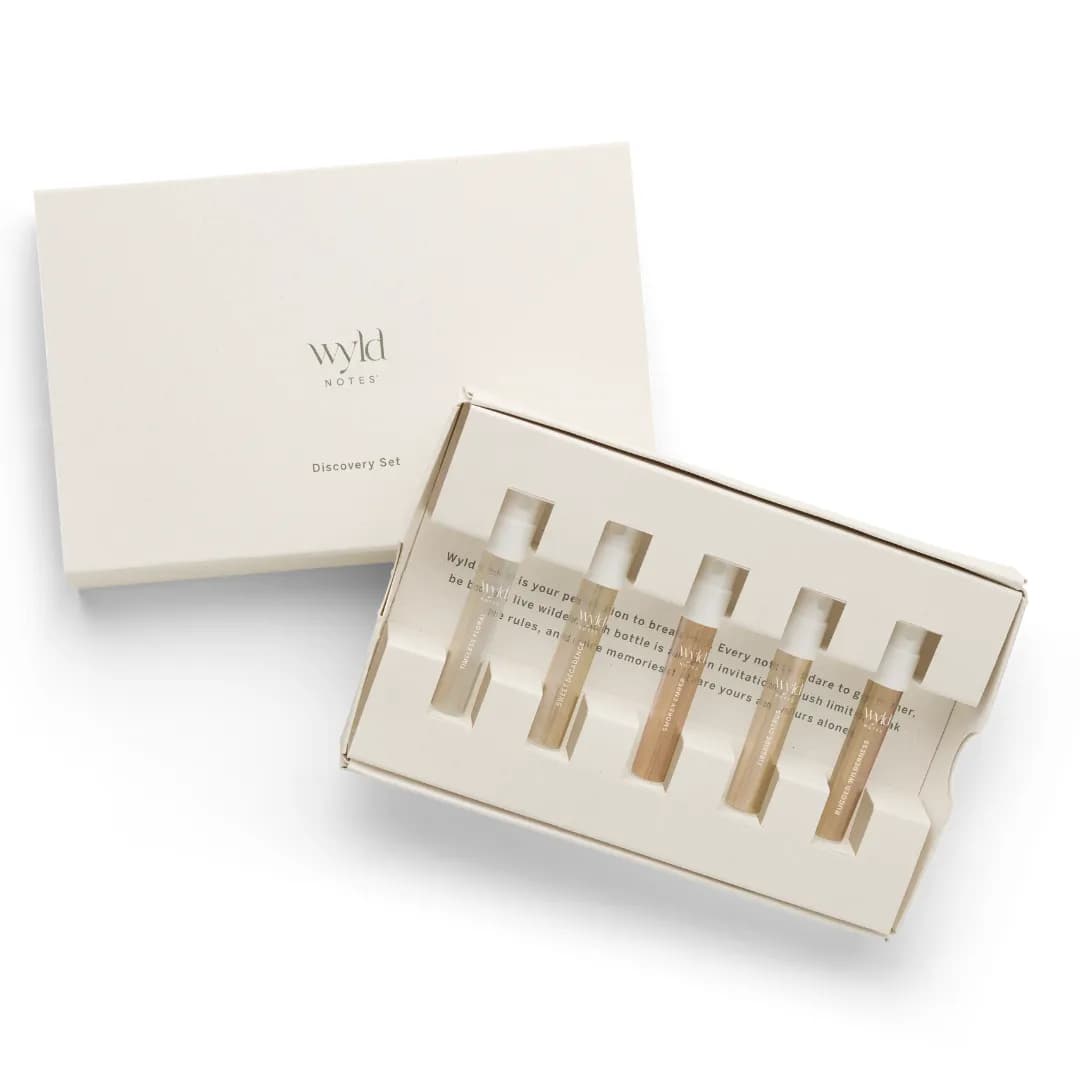 Le Discovery Set de Wyld Notes : cinq échantillons dans leur coffret ouvert